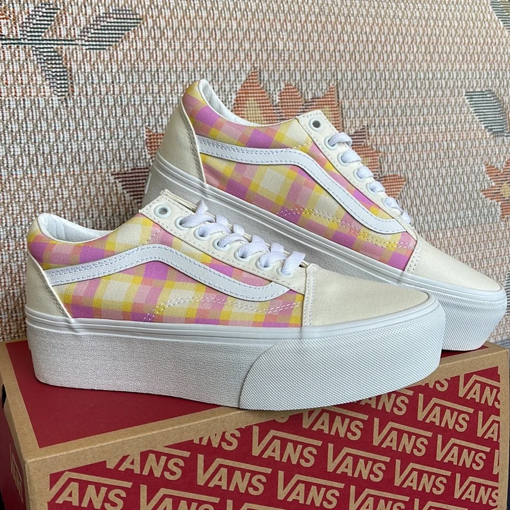 Vans WMNS Old Skool Stacked Pastel Picnic Pink Plaid VN0A7Q5MGBX Platforms
